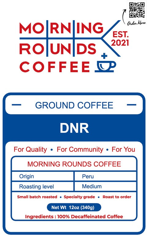 Coffee - DNR Coffee - Morning rounds coffee - Caffeine Free coffee - Decaffeinated Coffee - Peru Origin Coffee - Ground Coffee