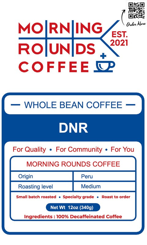 Coffee - DNR Coffee - Morning rounds coffee - Caffeine Free coffee - Decaffeinated Coffee - Peru Origin Coffee - Whole Bean Coffee